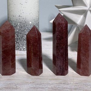 3 ~ 4 inch Strawberry Quartz Point Obelisk Red Gemstone Crystal Tower Decoration